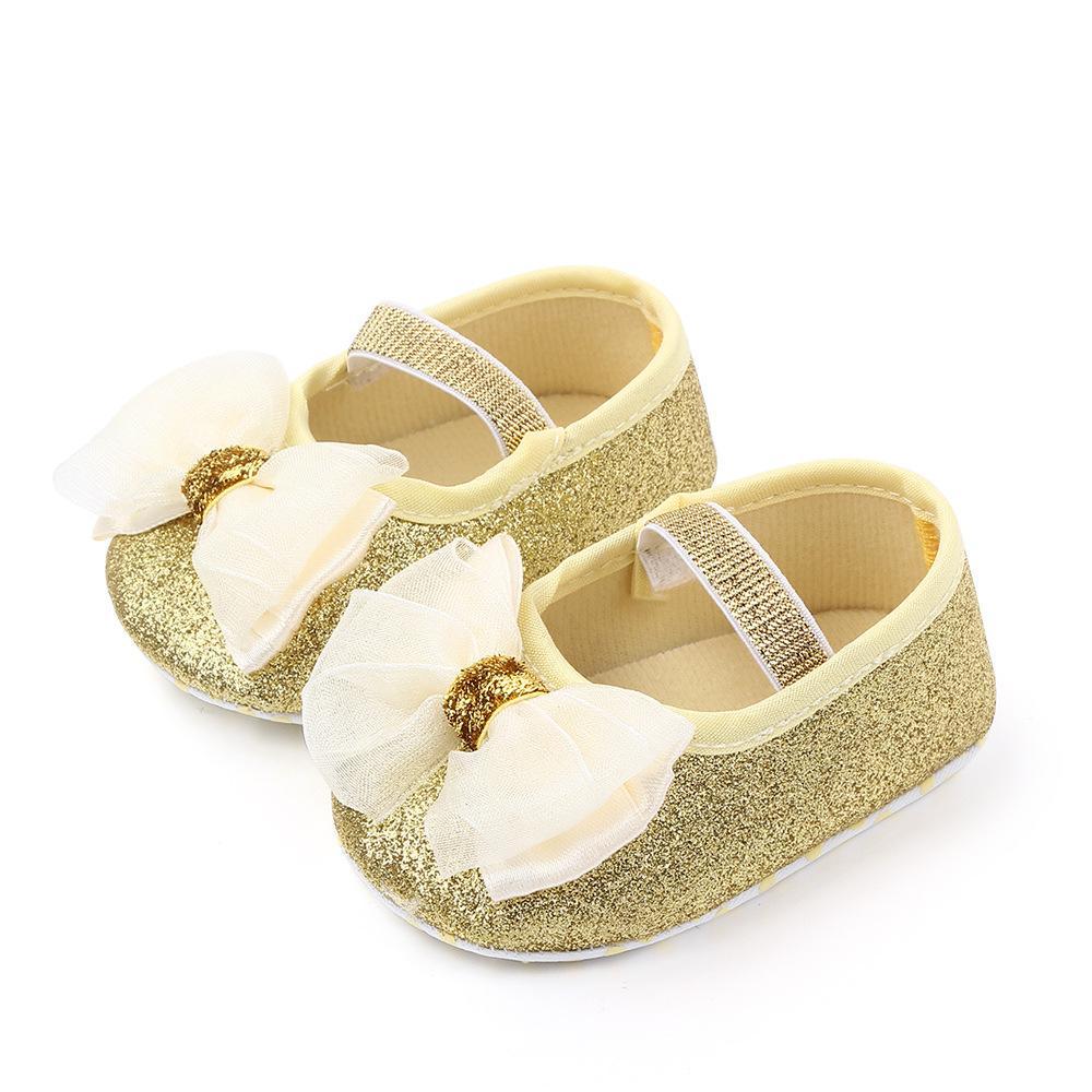 Baby Girls Sequins Doll Shoes Mary Jane Flats Glitter Lace Bowknot Lovely Princess Shoes Anti-Slip First Walkers Infant Footwear