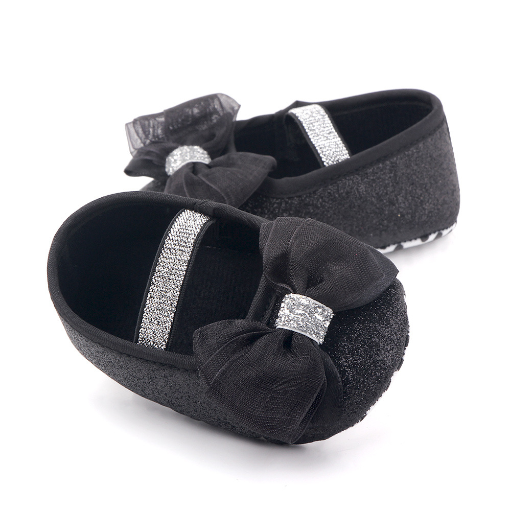 Baby Girls Sequins Doll Shoes Mary Jane Flats Glitter Lace Bowknot Lovely Princess Shoes Anti-Slip First Walkers Infant Footwear