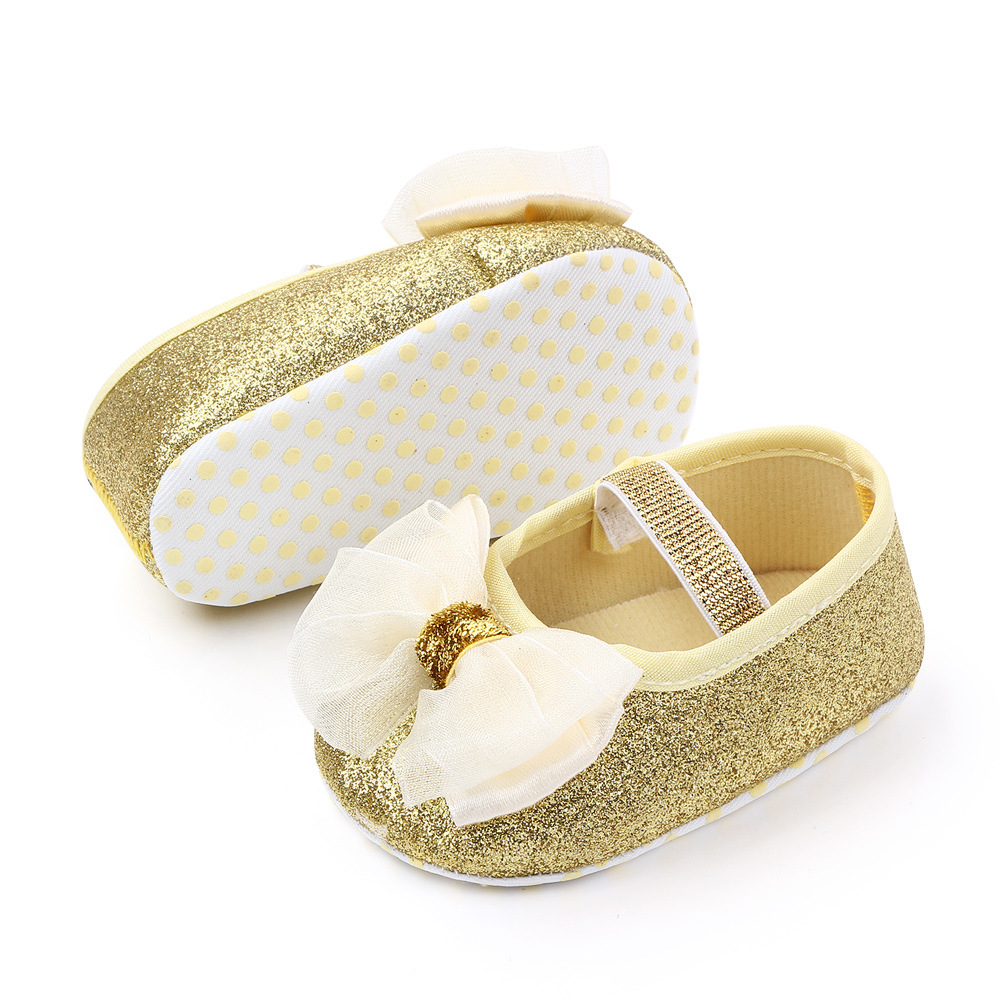 Baby Girls Sequins Doll Shoes Mary Jane Flats Glitter Lace Bowknot Lovely Princess Shoes Anti-Slip First Walkers Infant Footwear