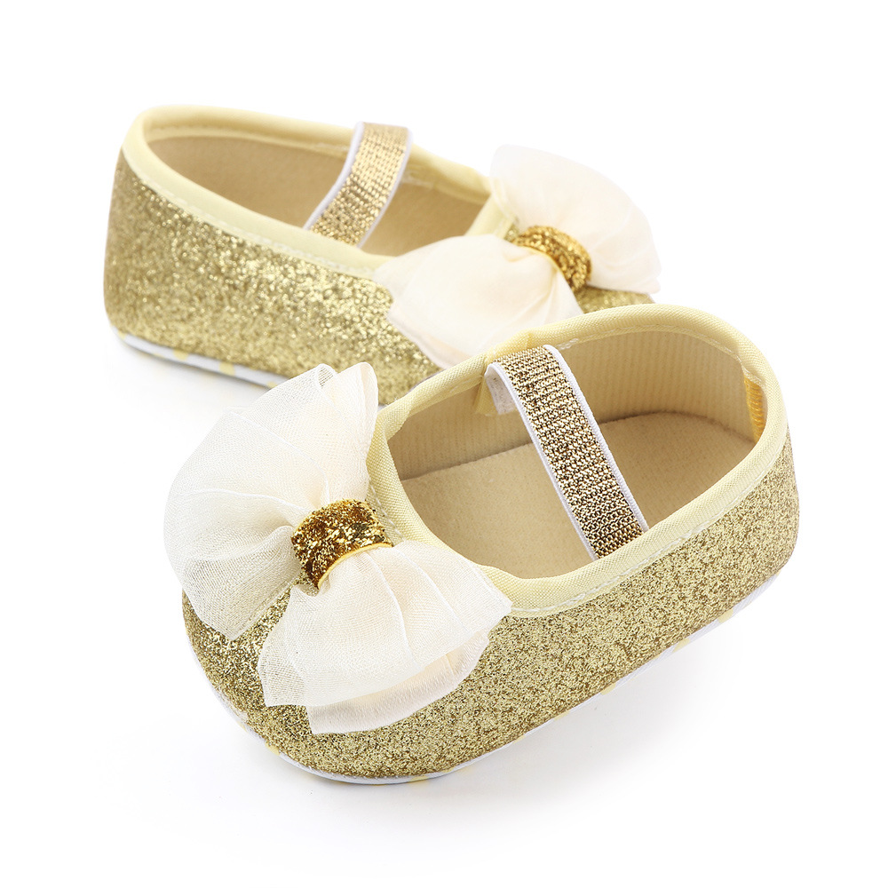 Baby Girls Sequins Doll Shoes Mary Jane Flats Glitter Lace Bowknot Lovely Princess Shoes Anti-Slip First Walkers Infant Footwear