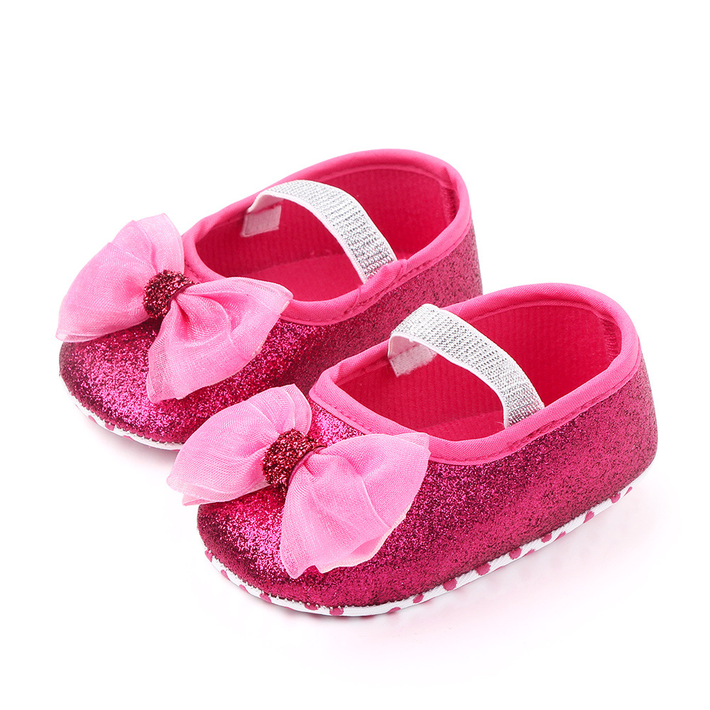 Baby Girls Sequins Doll Shoes Mary Jane Flats Glitter Lace Bowknot Lovely Princess Shoes Anti-Slip First Walkers Infant Footwear