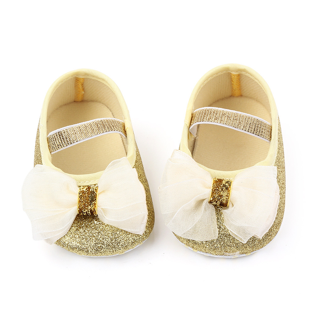 Baby Girls Sequins Doll Shoes Mary Jane Flats Glitter Lace Bowknot Lovely Princess Shoes Anti-Slip First Walkers Infant Footwear
