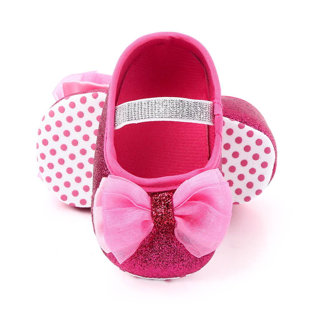 Baby Girls Sequins Doll Shoes Mary Jane Flats Glitter Lace Bowknot Lovely Princess Shoes Anti-Slip First Walkers Infant Footwear