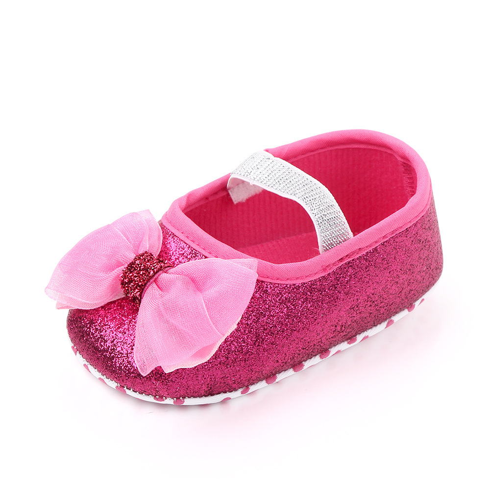 Baby Girls Sequins Doll Shoes Mary Jane Flats Glitter Lace Bowknot Lovely Princess Shoes Anti-Slip First Walkers Infant Footwear