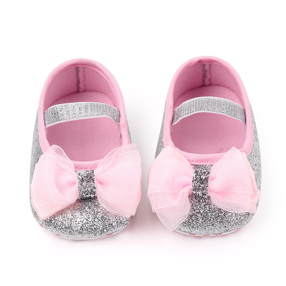 Baby Girls Sequins Doll Shoes Mary Jane Flats Glitter Lace Bowknot Lovely Princess Shoes Anti-Slip First Walkers Infant Footwear