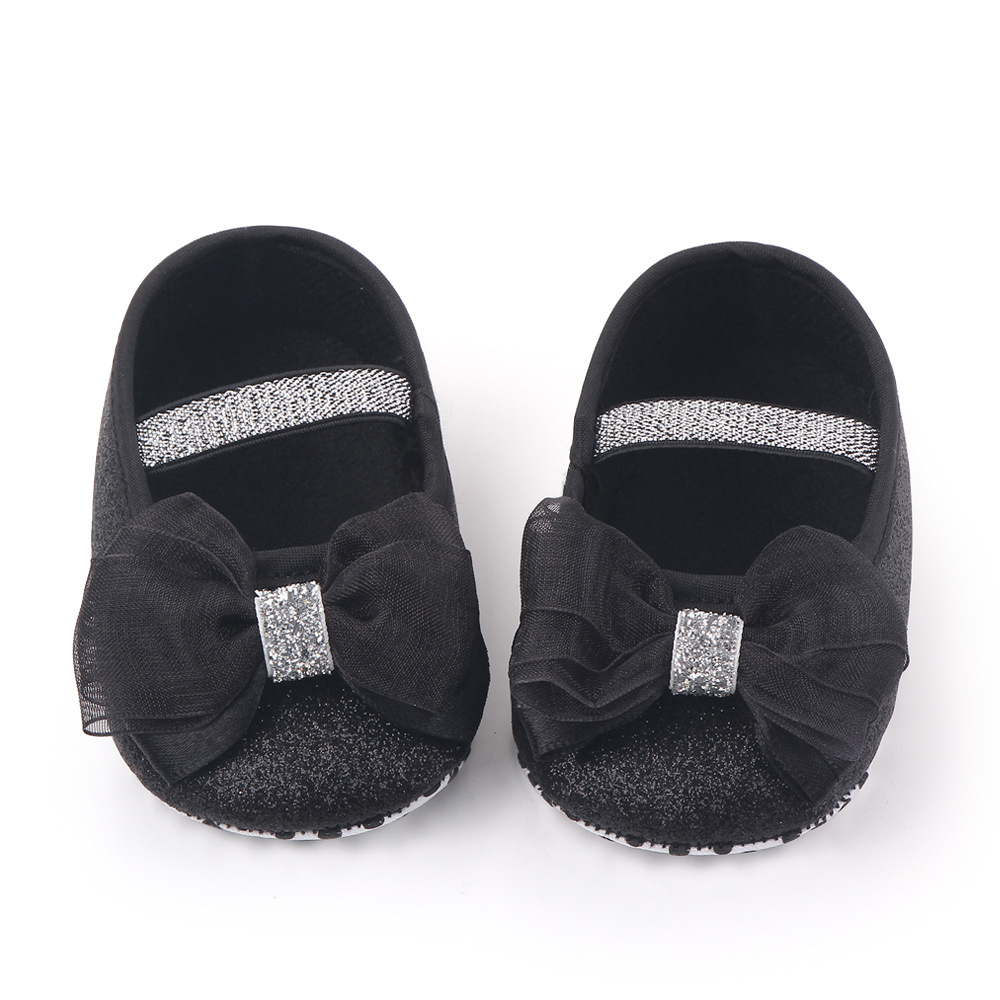 Baby Girls Sequins Doll Shoes Mary Jane Flats Glitter Lace Bowknot Lovely Princess Shoes Anti-Slip First Walkers Infant Footwear