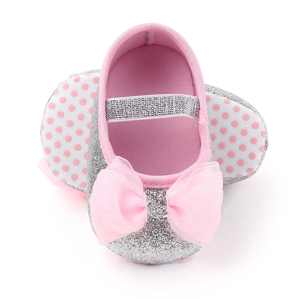Baby Girls Sequins Doll Shoes Mary Jane Flats Glitter Lace Bowknot Lovely Princess Shoes Anti-Slip First Walkers Infant Footwear