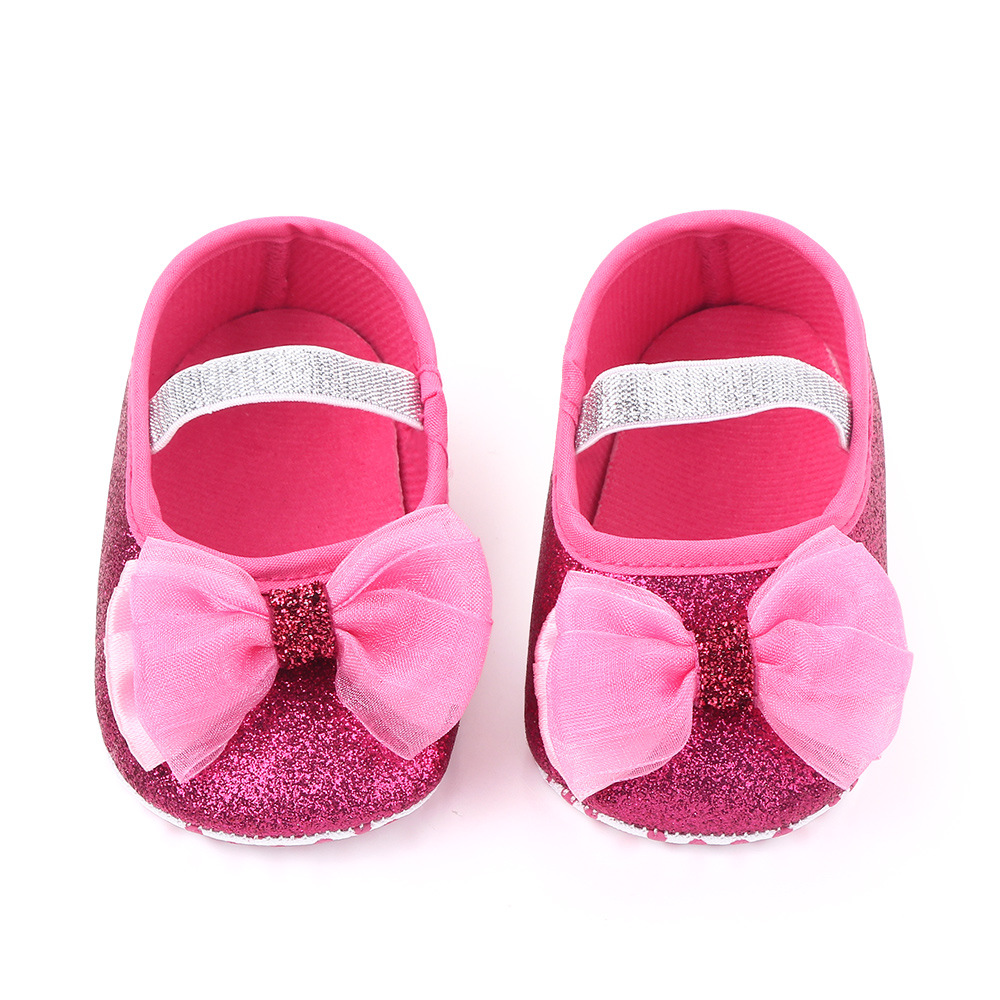 Baby Girls Sequins Doll Shoes Mary Jane Flats Glitter Lace Bowknot Lovely Princess Shoes Anti-Slip First Walkers Infant Footwear