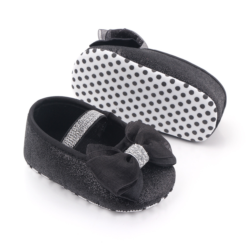 Baby Girls Sequins Doll Shoes Mary Jane Flats Glitter Lace Bowknot Lovely Princess Shoes Anti-Slip First Walkers Infant Footwear