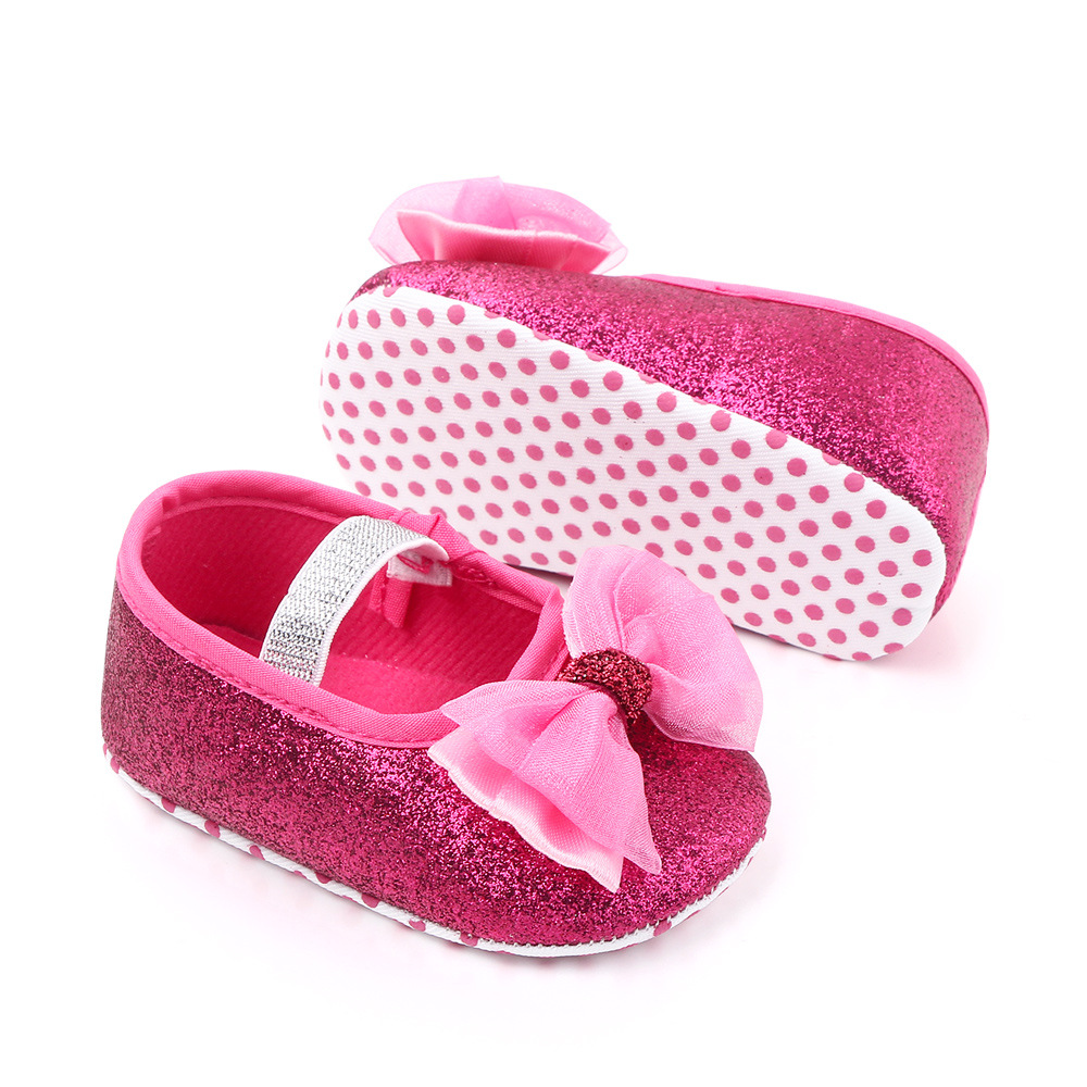 Baby Girls Sequins Doll Shoes Mary Jane Flats Glitter Lace Bowknot Lovely Princess Shoes Anti-Slip First Walkers Infant Footwear