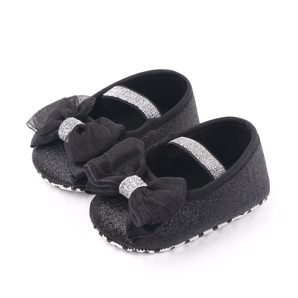 Baby Girls Sequins Doll Shoes Mary Jane Flats Glitter Lace Bowknot Lovely Princess Shoes Anti-Slip First Walkers Infant Footwear