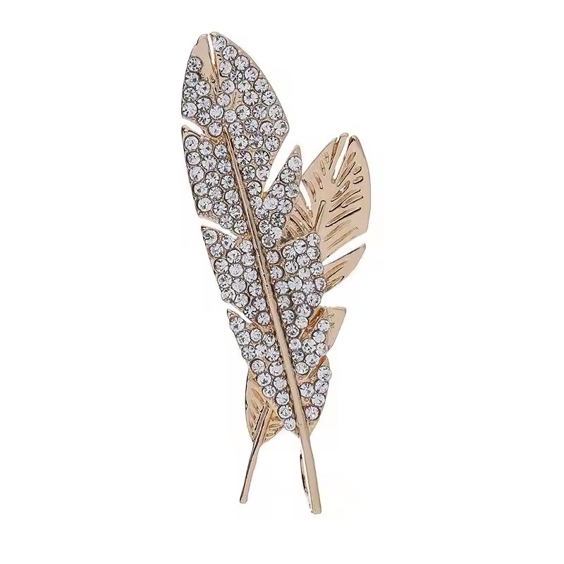 Temperament Elegant Full Rhinestone Hollow Feather Brooch Men's Classic Brooch Set Lapel Pin Jewelry Luxury Accessories A-1701