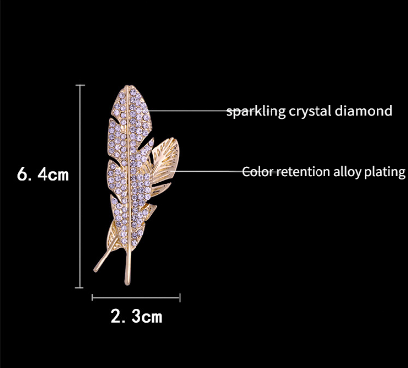 Temperament Elegant Full Rhinestone Hollow Feather Brooch Men's Classic Brooch Set Lapel Pin Jewelry Luxury Accessories A-1701