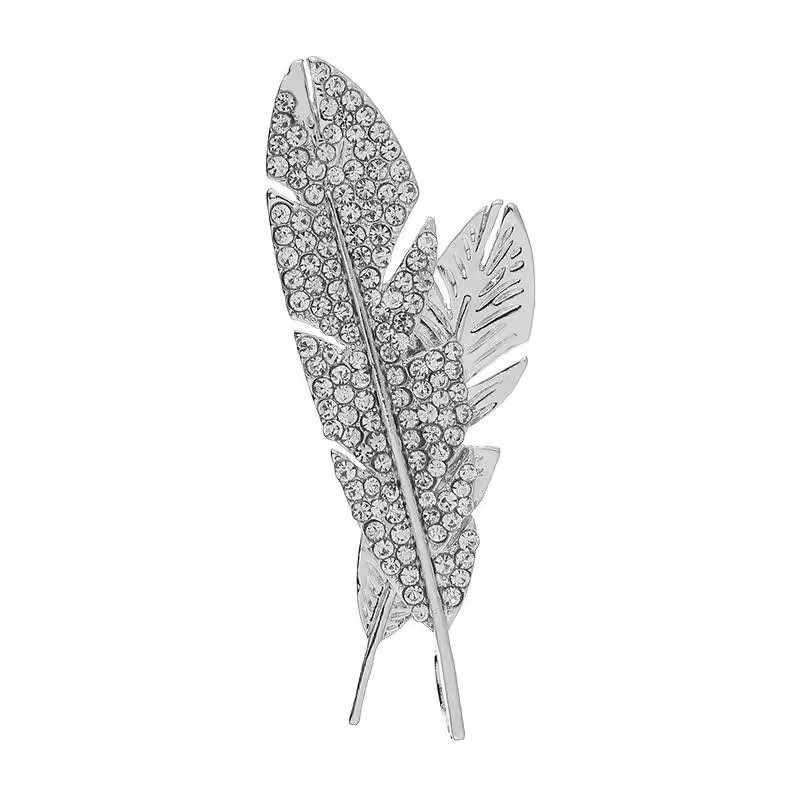 Temperament Elegant Full Rhinestone Hollow Feather Brooch Men's Classic Brooch Set Lapel Pin Jewelry Luxury Accessories A-1701