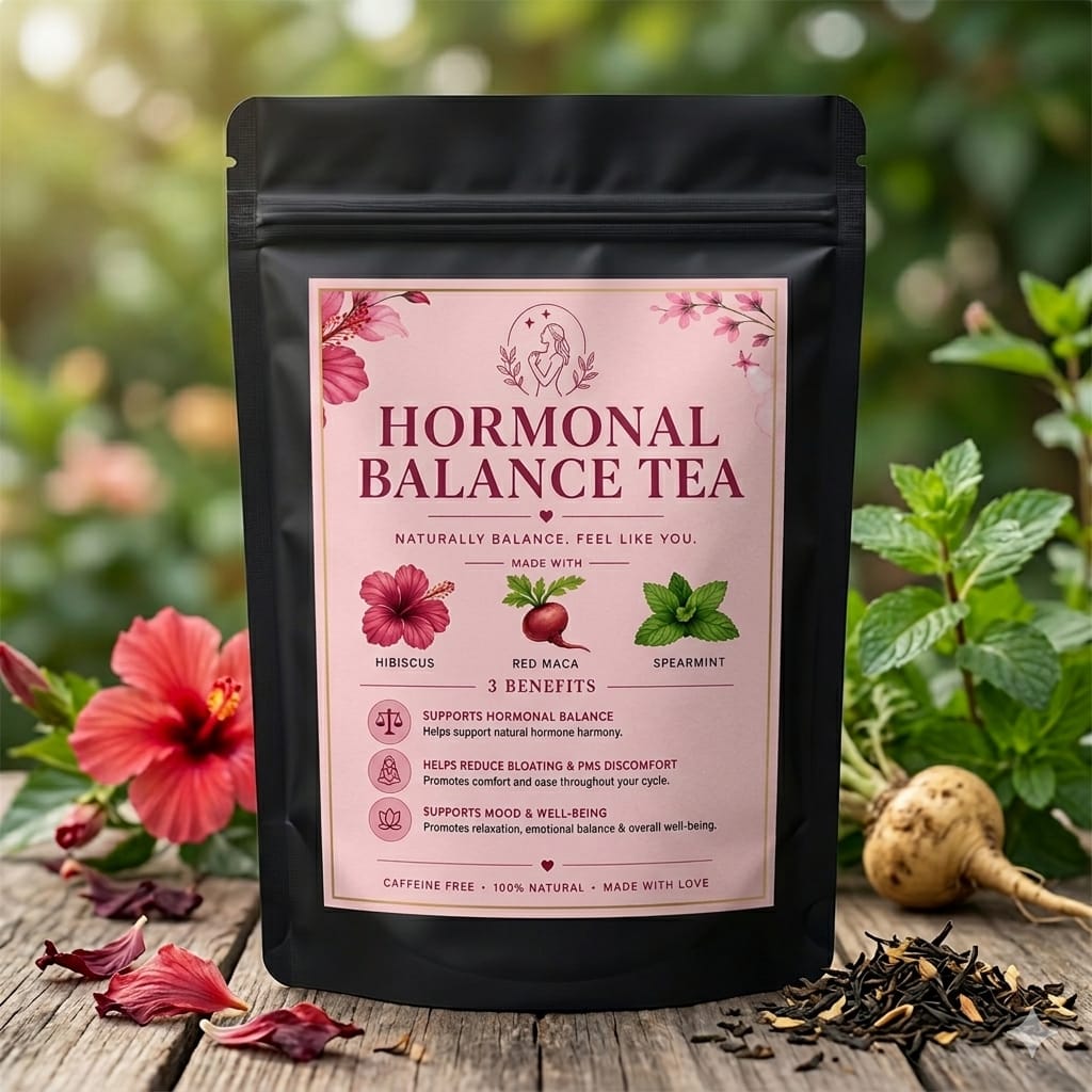 Herbal Pure Organic Hibiscus Tea + Red Maca For Hormonal Imbalance/Acne - 100% Improved reproductive health & Curvey Hips 30 psachets