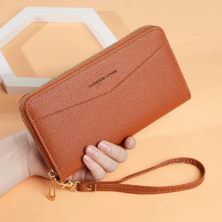 Women Wallet PU Leather Purse Female Long Wallet Women's High-End Portable Wallet Long Style Zipper Coin Purse Simple Lychee Texture PU Clutch Bag Daily Use Travel Party