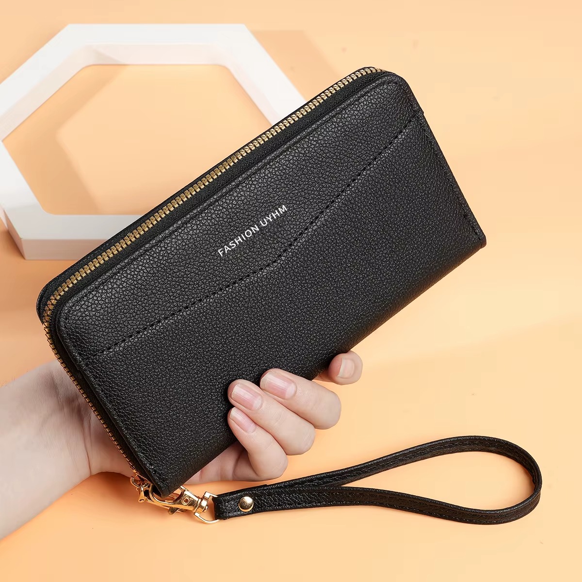 Women Wallet PU Leather Purse Female Long Wallet Women's High-End Portable Wallet Long Style Zipper Coin Purse Simple Lychee Texture PU Clutch Bag Daily Use Travel Party