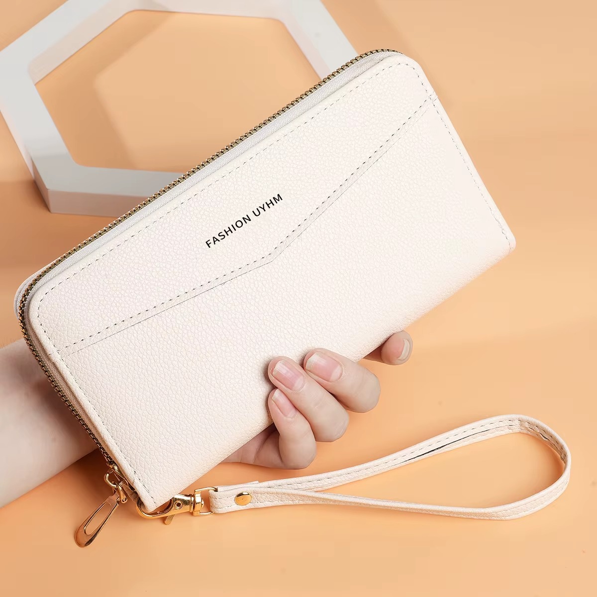 Women Wallet PU Leather Purse Female Long Wallet Women's High-End Portable Wallet Long Style Zipper Coin Purse Simple Lychee Texture PU Clutch Bag Daily Use Travel Party