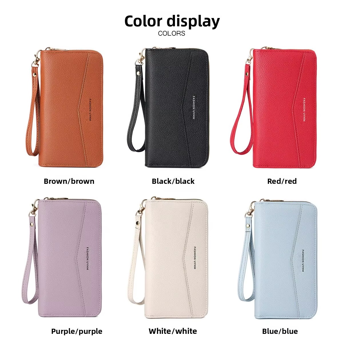 Women Wallet PU Leather Purse Female Long Wallet Women's High-End Portable Wallet Long Style Zipper Coin Purse Simple Lychee Texture PU Clutch Bag Daily Use Travel Party