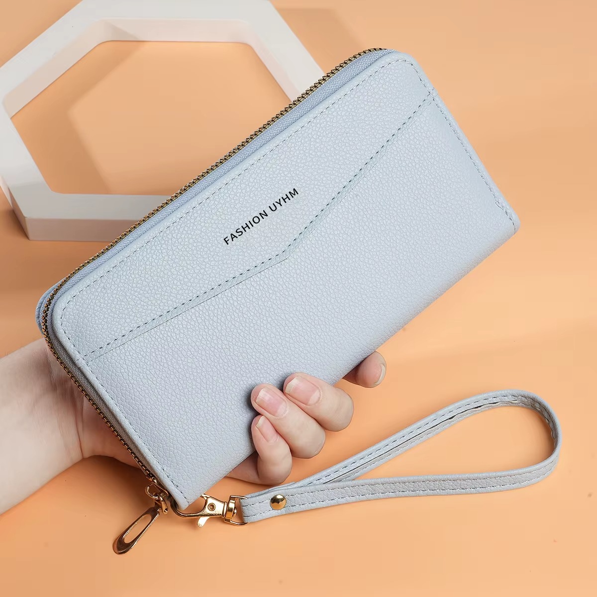 Women Wallet PU Leather Purse Female Long Wallet Women's High-End Portable Wallet Long Style Zipper Coin Purse Simple Lychee Texture PU Clutch Bag Daily Use Travel Party