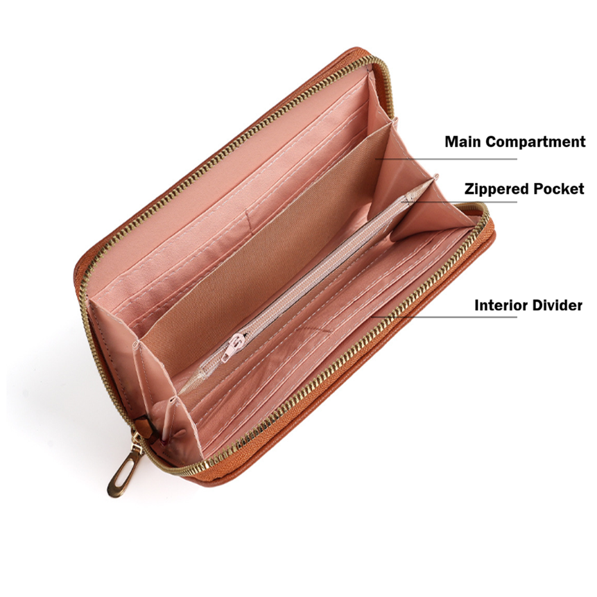 Women Wallet PU Leather Purse Female Long Wallet Women's High-End Portable Wallet Long Style Zipper Coin Purse Simple Lychee Texture PU Clutch Bag Daily Use Travel Party