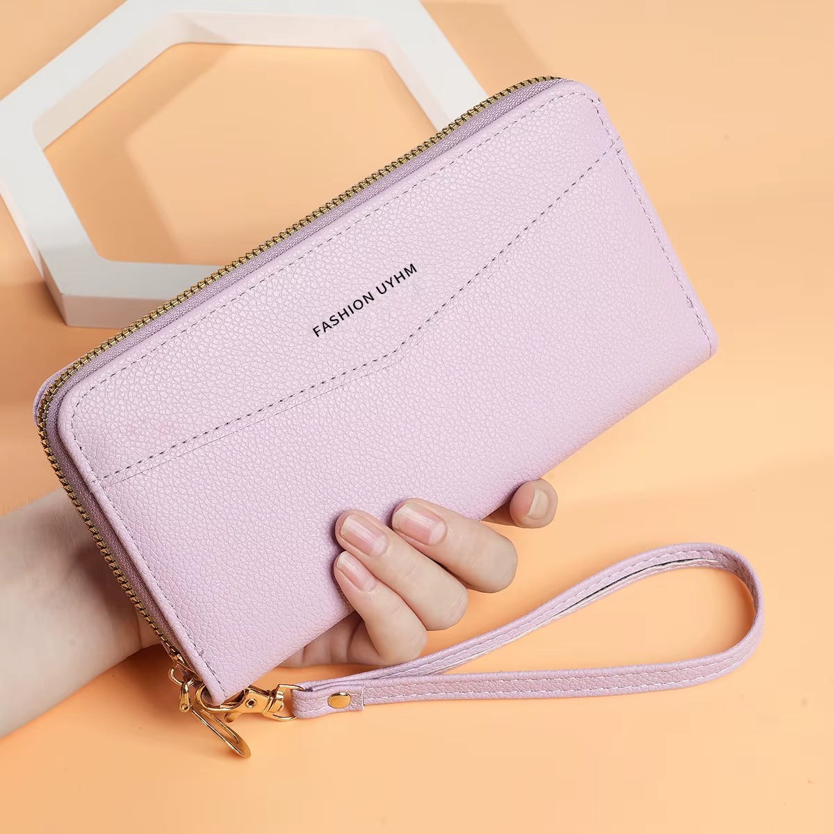 Women Wallet PU Leather Purse Female Long Wallet Women's High-End Portable Wallet Long Style Zipper Coin Purse Simple Lychee Texture PU Clutch Bag Daily Use Travel Party