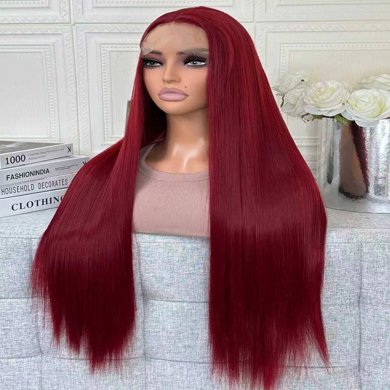 26 Inch Long Straight Wig for Lady Front Lace Wig Natural Looking Long Straight Wigs Fashion Lace Wigs for Women Multi Color Hair Wig with Free Wig Cap