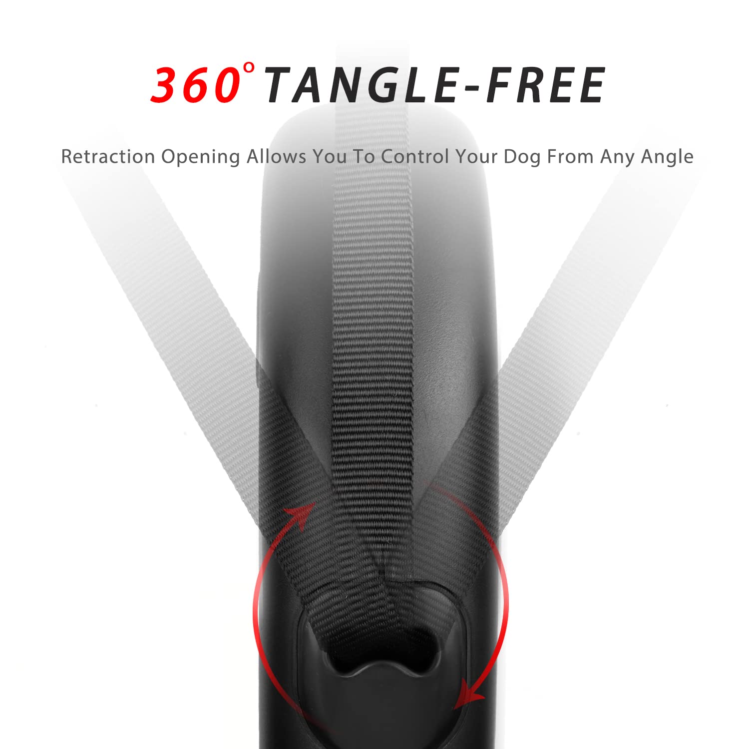 16Ft Retractable Dog Leash,Light Weight Leash for Small to Medium Dogs/Cats Up to 50lbs,Stainless Steel Spring Strong Nylon Tape, Tangle Free, One-Handed Brake.(Black)