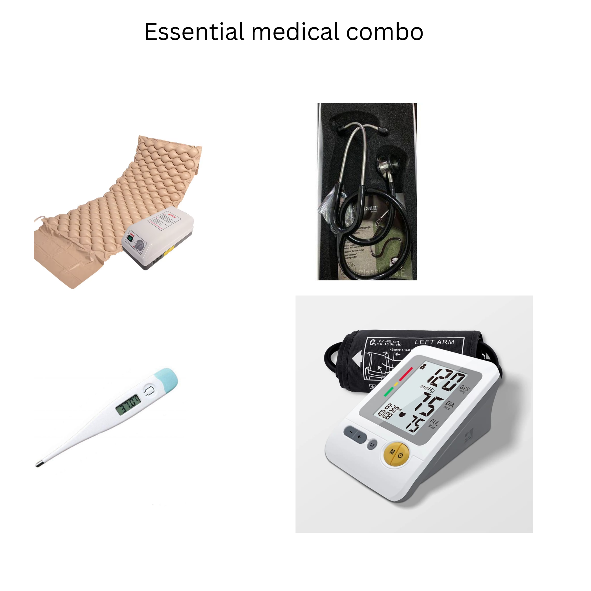 Medical Essentials Combo | Ripple Mattress | Littmann 2 Stethoscope | BP 103H Blood Pressure Monitor | Digital Thermometer | Complete Healthcare Set