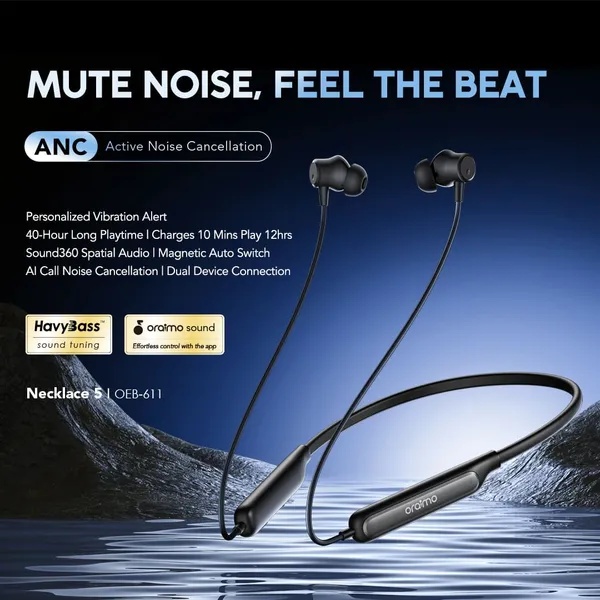 DISCOUNT DEALS!! ORAIMO NECKLACE 5:| Sound 360 Spatial Audio | 40-Hr Playtime | 2600mAh Battery | Personalized Vibration Alerts | Dual Device Connection | AI Call Noise Cancellation | Earphones