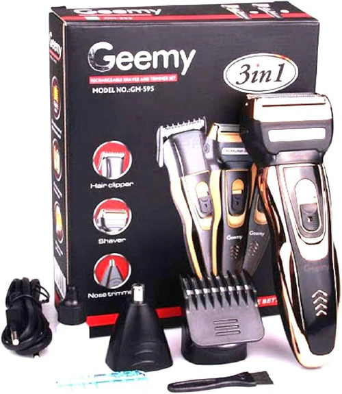 DISCOUNT DEALS!! GEEMY GM-595 3-in-1 SET:| Rechargeable Shaver, Hair Clipper & Nose Trimmer | 40-min Working Time | High Precision Blades | Low Noise | Washable Head | Anti-Slip Design | Shavers