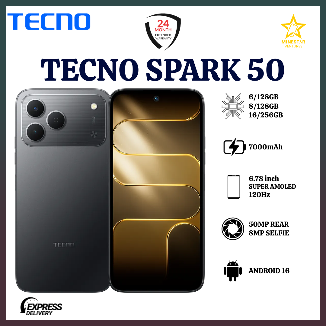 NEW ARRIVAL DEALS!!!BRAND NEW TECNO SPARK 50 4G SMARTPHONE 128GB ROM+ 4GB RAM 6.78" INCH SCREEN 120Hz REFRESH RATE 6700mAh Battery 18W FAST CHARGING, 50MP CAMERA-smartphone