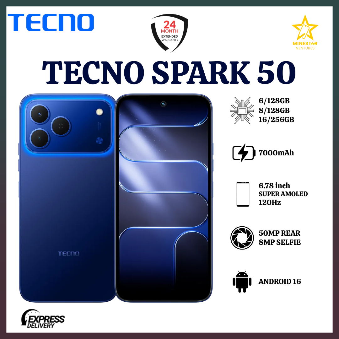 NEW ARRIVAL DEALS!!!BRAND NEW TECNO SPARK 50 4G SMARTPHONE 128GB ROM+ 4GB RAM 6.78" INCH SCREEN 120Hz REFRESH RATE 6700mAh Battery 18W FAST CHARGING, 50MP CAMERA-smartphone
