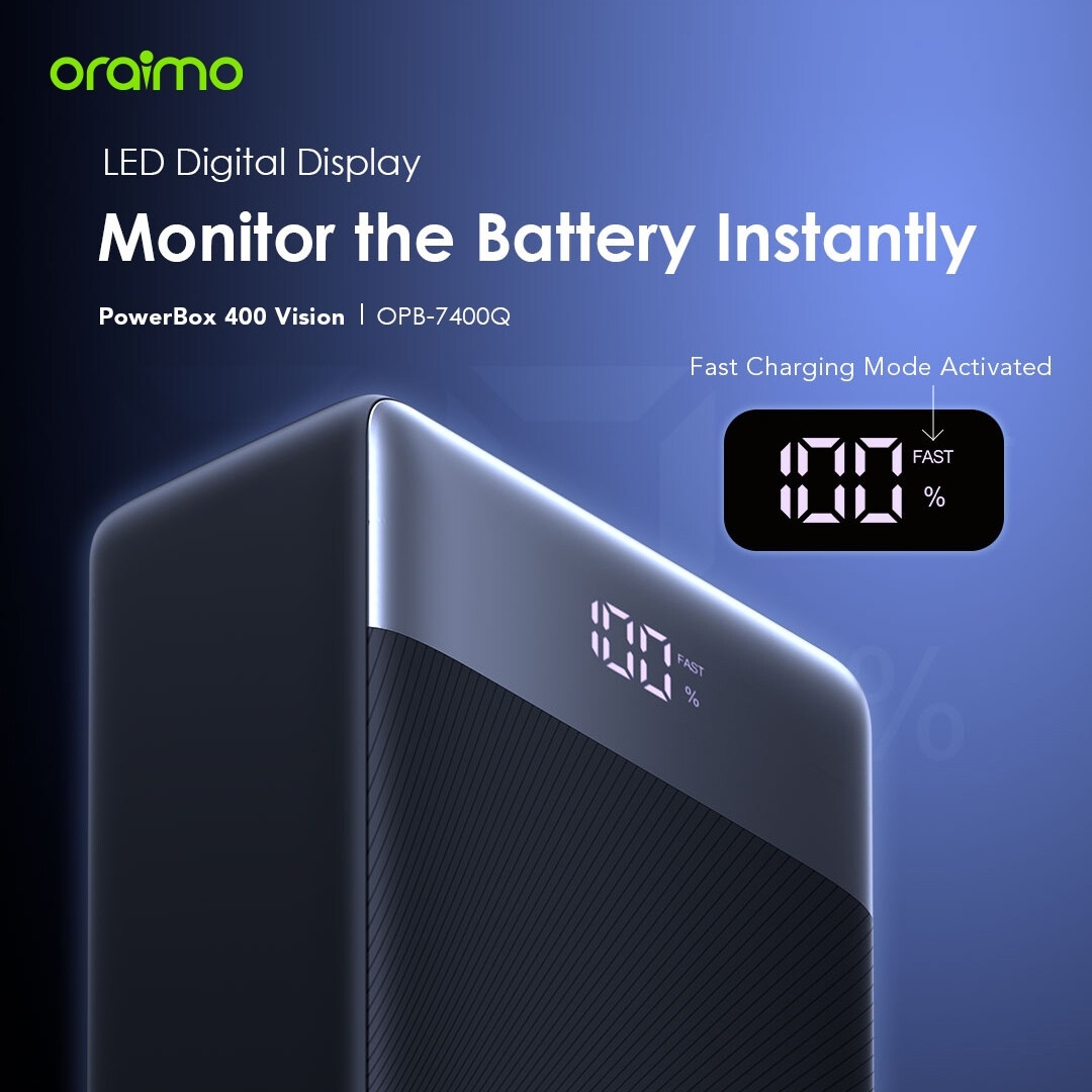 DISCOUNT DEALS!! Oraimo PowerBox 400 Vision: | 40000mAh | 22.5W 2-Way Recharging | 4-Device Charging | 4 Outputs | USB-A/Type-C Ports | LED Digital Display | Overcurrent Protection | Power Banks