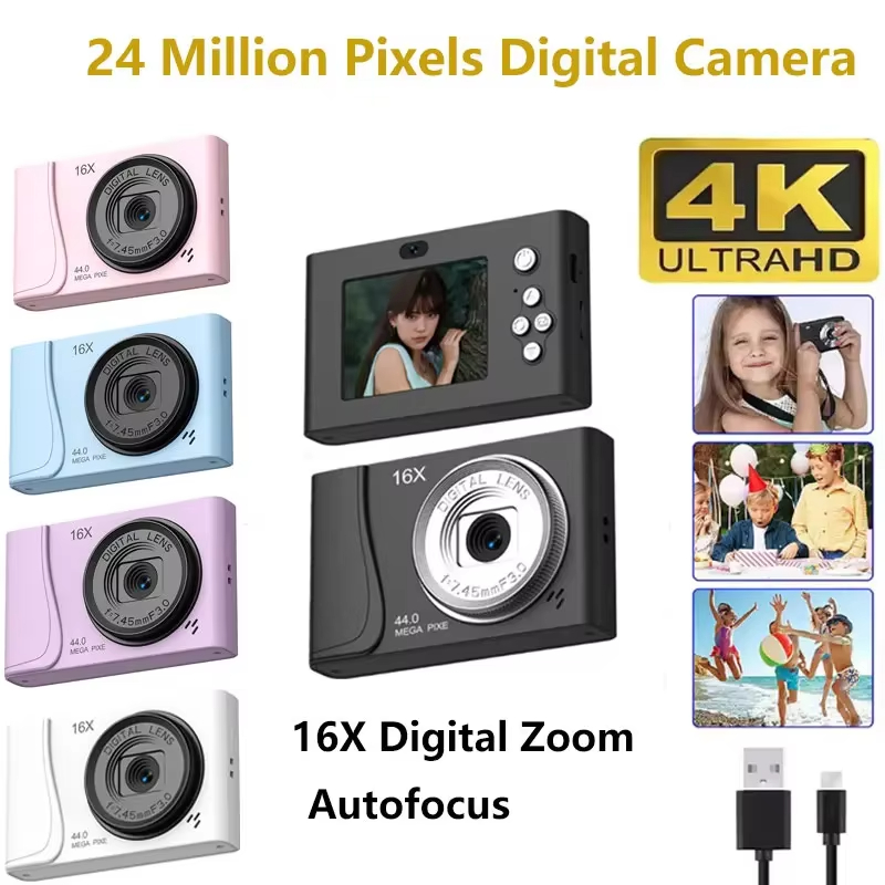 Retro CCD 24 Million Pixels Camcorder 4K Digital Camera 16x Zoom Compact Cameras Auto Focus for Adult Beginners Kids Photograph