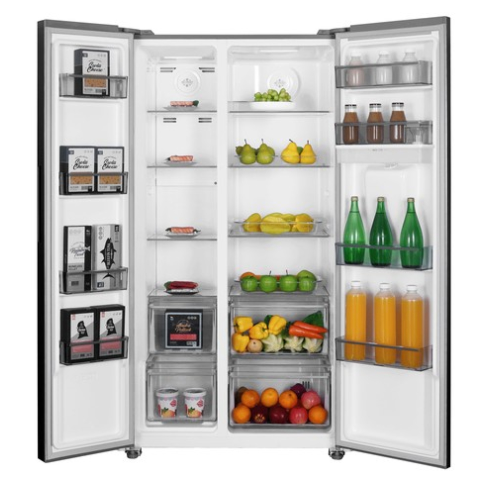 VON  442L NO FROST Side by Side Refrigerator Eco Smart Mode Inverter Compressor 2 Star Energy Rating Black Mirror Glass Finish