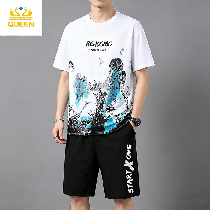 MEN'S CLOTHING Polo Shirt Two-piece set 2 in 1 T-shirt shorts Men's T-shirts Sports suit Fashion Casual Wear Shorts and short sleeves