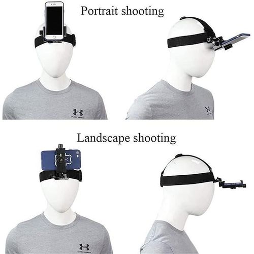 New head-mount phone holder suitable for smartphones and sports cameras, outdoor live streaming stand for first-person video viewing, with phone clip (6-10cm) | Hands-Free Adjustable Head Strap Mount