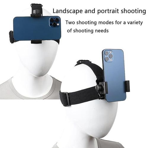 New head-mount phone holder suitable for smartphones and sports cameras, outdoor live streaming stand for first-person video viewing, with phone clip (6-10cm) | Hands-Free Adjustable Head Strap Mount