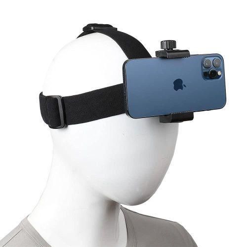 New head-mount phone holder suitable for smartphones and sports cameras, outdoor live streaming stand for first-person video viewing, with phone clip (6-10cm) | Hands-Free Adjustable Head Strap Mount