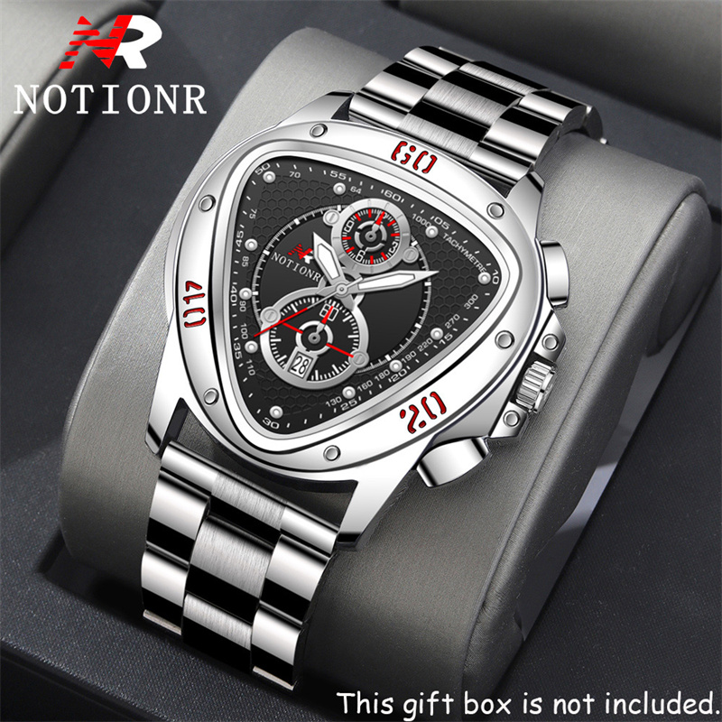 NOTIONR Luxury Men's Quartz Watch Triangle Chronograph Dial Gold Tone Stainless Steel Band Date Display Casual Business Wristwatch
