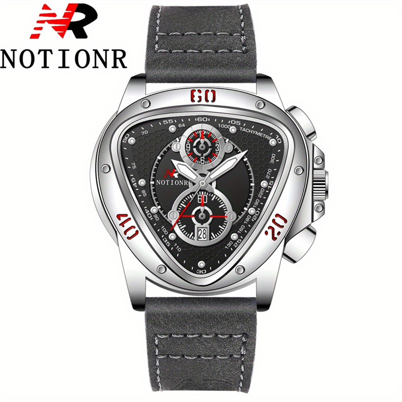 NOTIONR Luxury Men's Quartz Watch Triangle Chronograph Dial Gold Tone Stainless Steel Band Date Display Casual Business Wristwatch