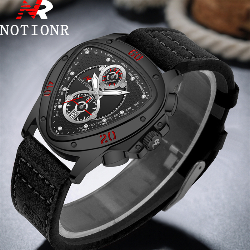 NOTIONR Luxury Men's Quartz Watch Triangle Chronograph Dial Gold Tone Stainless Steel Band Date Display Casual Business Wristwatch