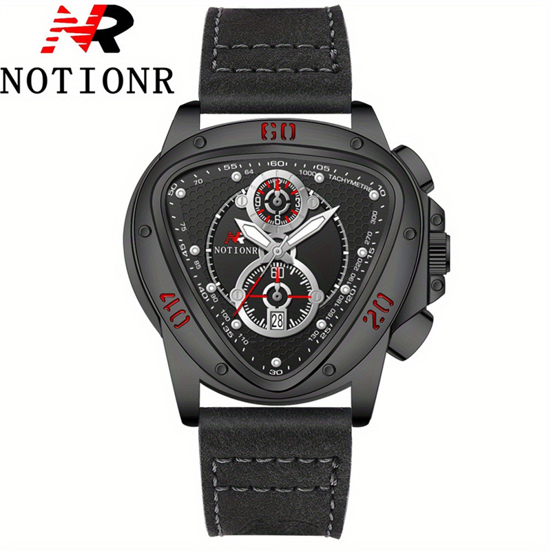 NOTIONR Luxury Men's Quartz Watch Triangle Chronograph Dial Gold Tone Stainless Steel Band Date Display Casual Business Wristwatch