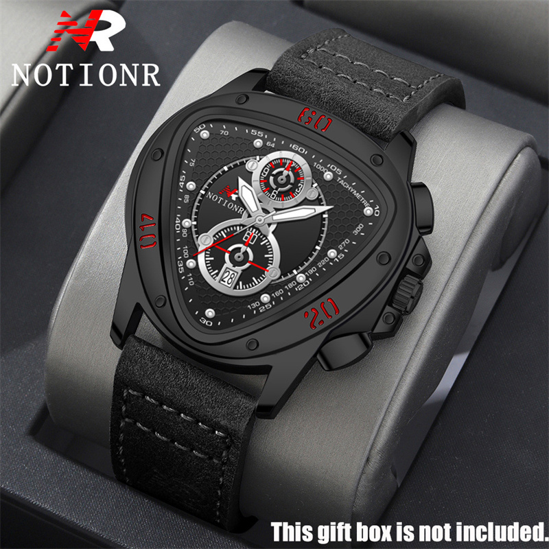 NOTIONR Luxury Men's Quartz Watch Triangle Chronograph Dial Gold Tone Stainless Steel Band Date Display Casual Business Wristwatch