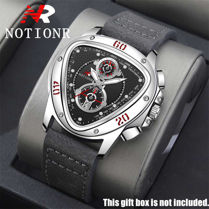 NOTIONR Luxury Men's Quartz Watch Triangle Chronograph Dial Gold Tone Stainless Steel Band Date Display Casual Business Wristwatch