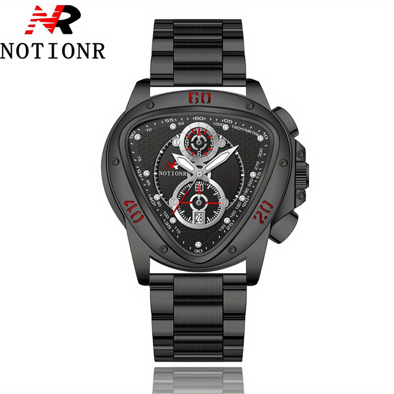 NOTIONR Luxury Men's Quartz Watch Triangle Chronograph Dial Gold Tone Stainless Steel Band Date Display Casual Business Wristwatch