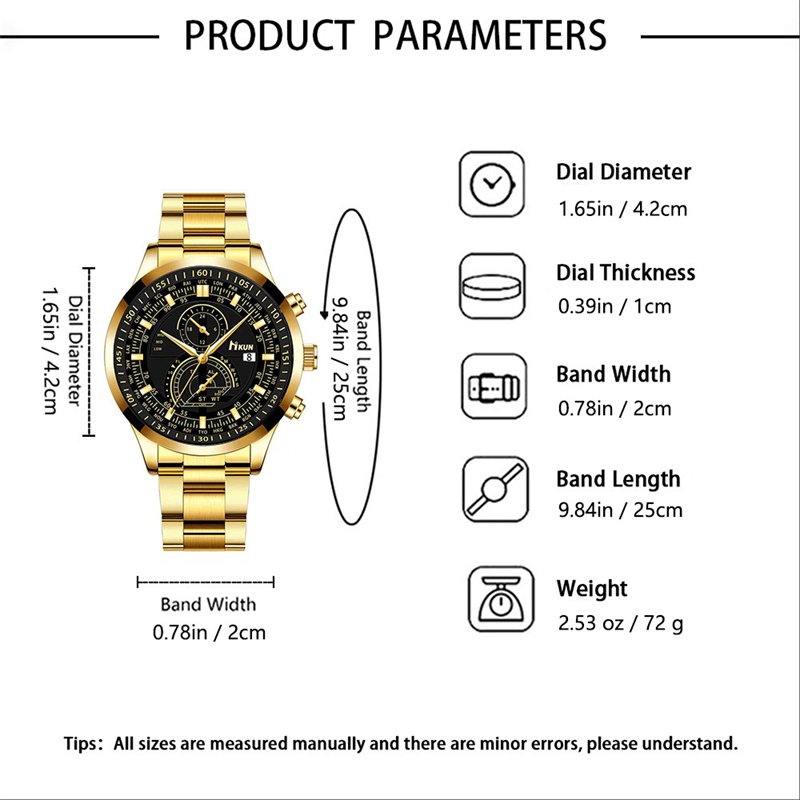 Gold Tone African Men's 3-Piece Set Fashion Business Quartz Chronograph Watch Cuban Bracelet Lion Pendant Necklace Stainless Steel Jewelry Gift Set