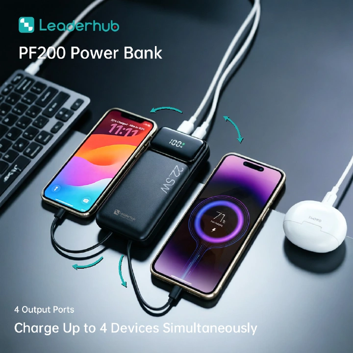 Leaderhub Actual 5000mAh/20000mAh Power Bank - NO Fake Capacity - 22.5W Fast Charger with 3 Cables - Charges 5000mAh Phone 4X - Digital Display - Type C Portable Battery Pack