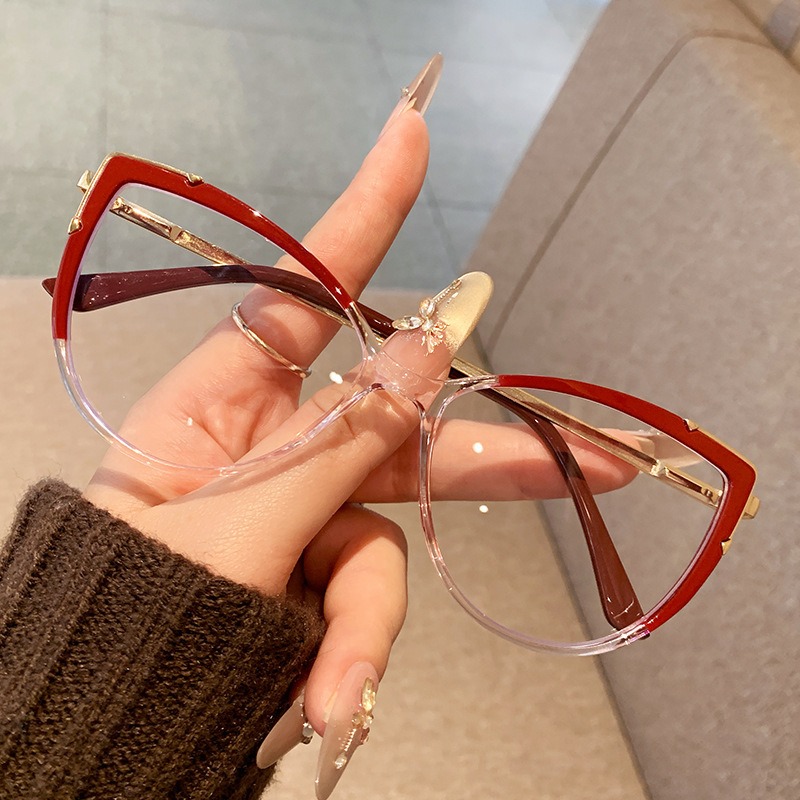 Ready to Ship 8809 Cat Eye TR90 Optical Glasses Blue Blocking Computer Glasses Photochromic Lens Blue 1PC
